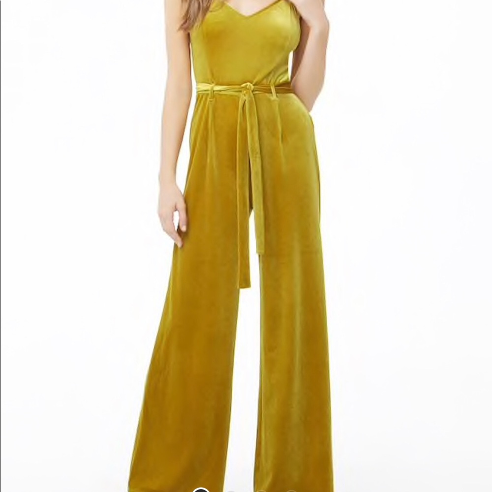 Citron Velvet Spaghetti Strap Jumpsuit